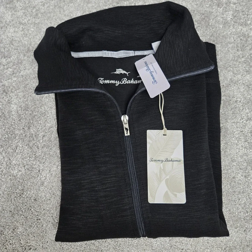 Tommy Bahama Tobago Bay Full Zip Sweatshirt Black Men's Size M NWT